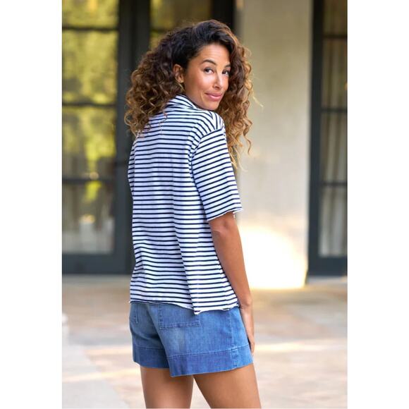 B36 Frank & Eileen Patty Popover Henley Striped Top Womens XL Coastal Parisian - Picture 2 of 8